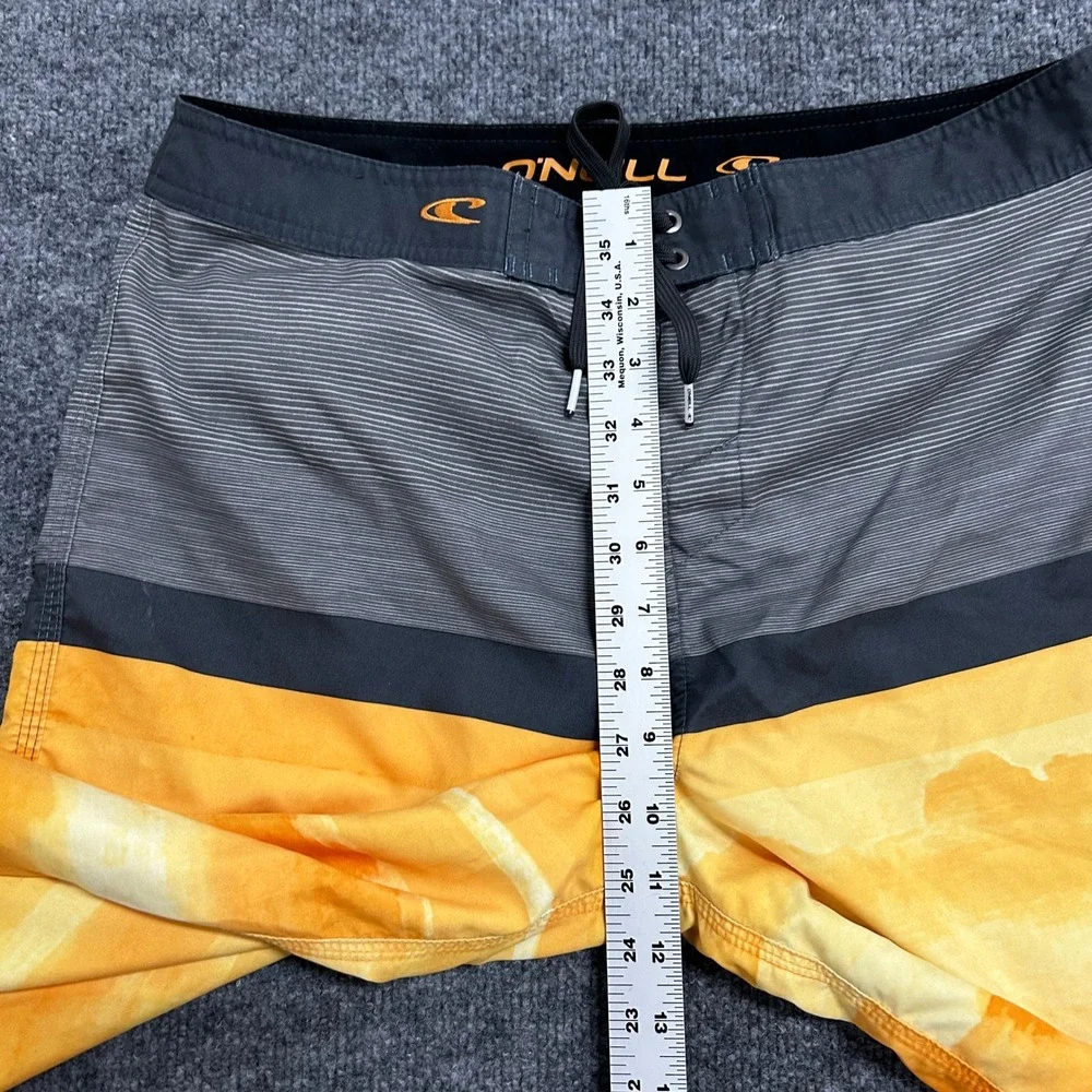 O'Neill Board Shorts Mens Size 32 Orange Grey Watercolor Surf Swim Trunks